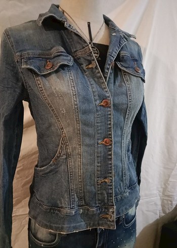 y2k  vintage  cep detaylı dar denim ceket - Görsel 8