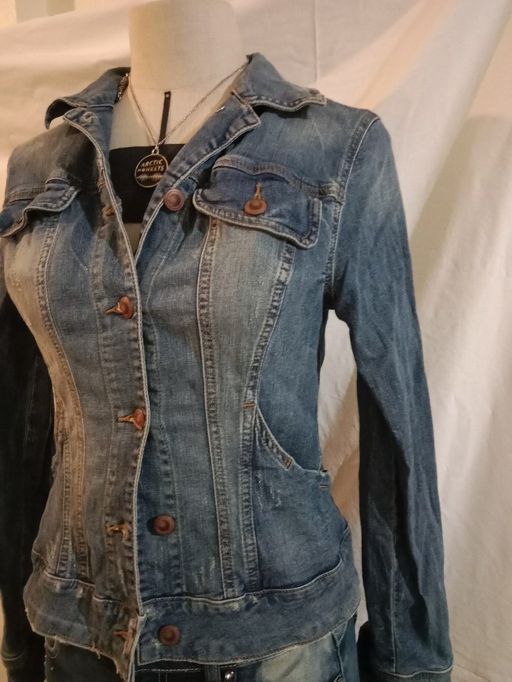 y2k  vintage  cep detaylı dar denim ceket - Görsel 4