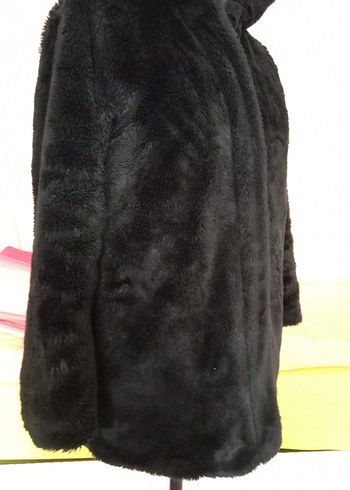 Siyah Kadın Midi Boy Kürk Detaylı Mont - Görsel 7