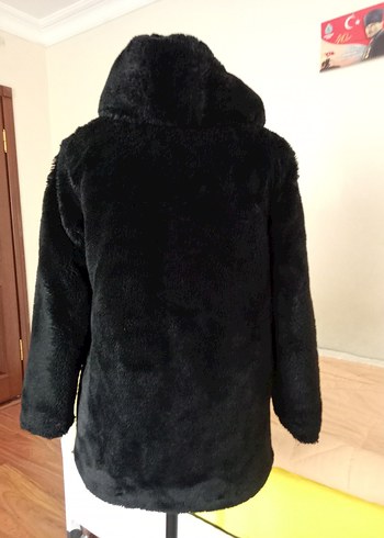 Siyah Kadın Midi Boy Kürk Detaylı Mont - Görsel 5