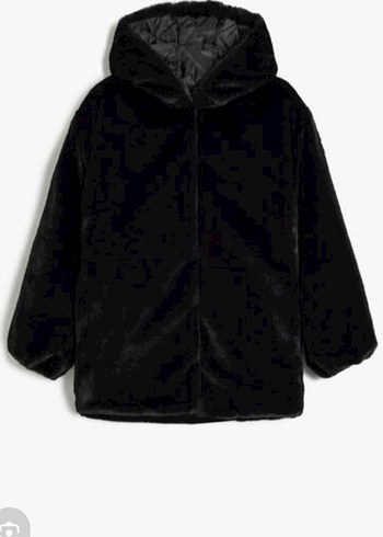 Siyah Kadın Midi Boy Kürk Detaylı Mont - Görsel 2