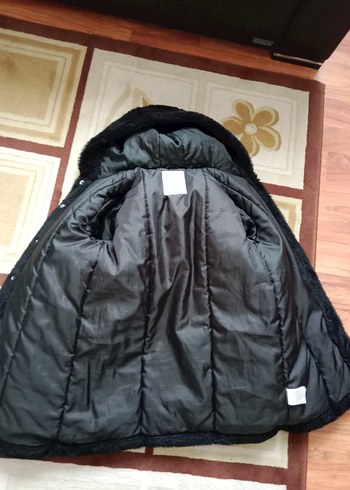 Siyah Kadın Midi Boy Kürk Detaylı Mont - Görsel 9