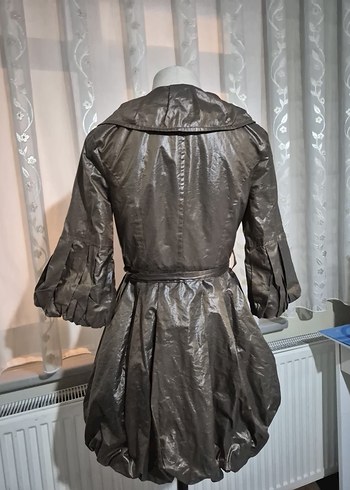 Kahverengi Midi Kadın Trençkot, Düğmeli ve Gevşek Kesim - Görsel 2