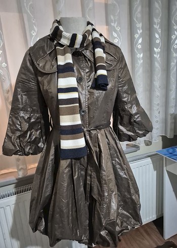 Kahverengi Midi Kadın Trençkot, Düğmeli ve Gevşek Kesim - Görsel 4