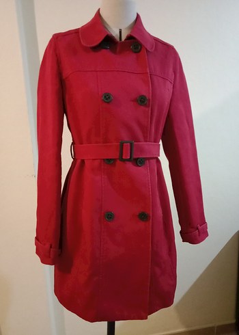 Bordo Kadın Trenchcoat, Düğmeli, Midi Boy Kalın - Görsel 4