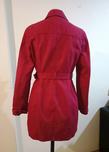 Bordo Kadın Trenchcoat, Düğmeli, Midi Boy Kalın - Görsel 5