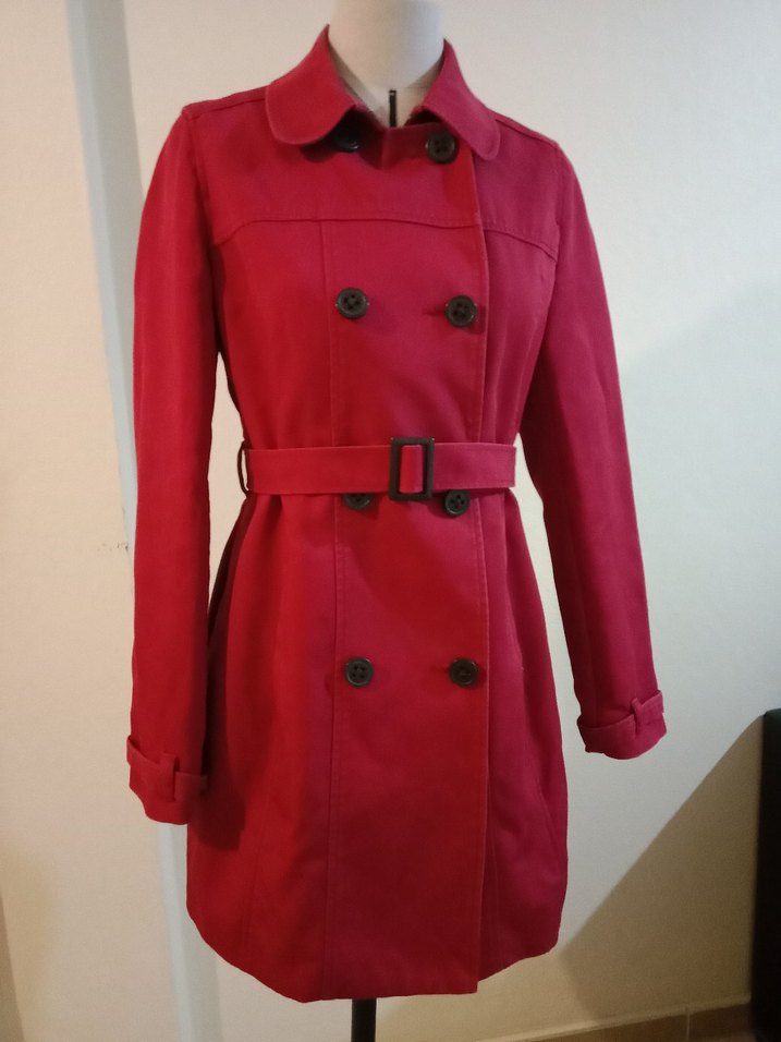 Bordo Kadın Trenchcoat, Düğmeli, Midi Boy Kalın - Görsel 4