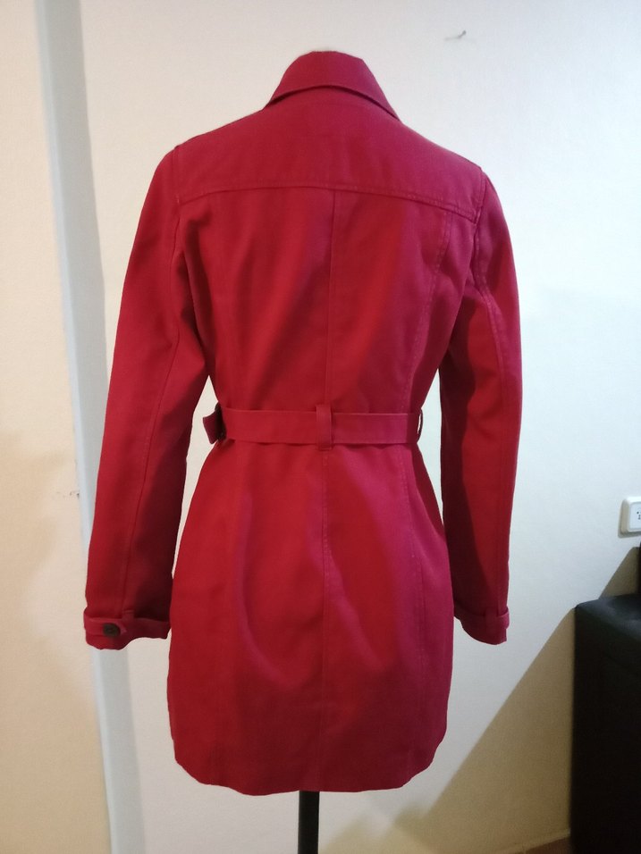 Bordo Kadın Trenchcoat, Düğmeli, Midi Boy Kalın - Görsel 5