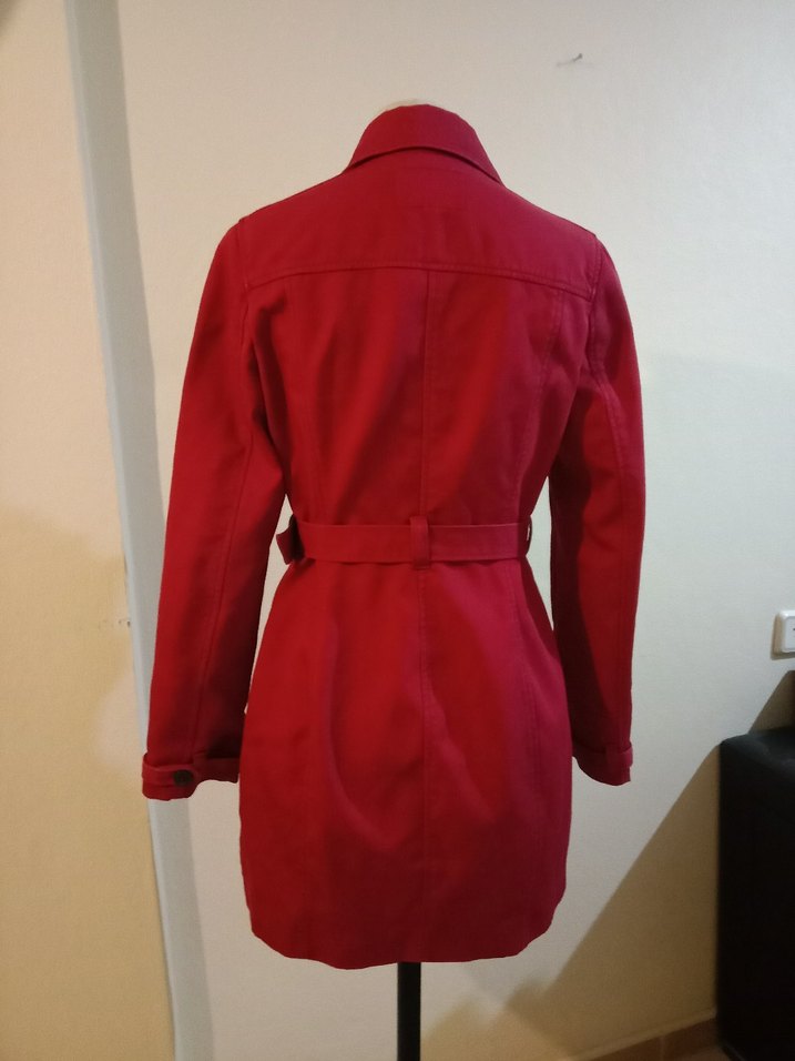 Bordo Kadın Trenchcoat, Düğmeli, Midi Boy Kalın - Görsel 2