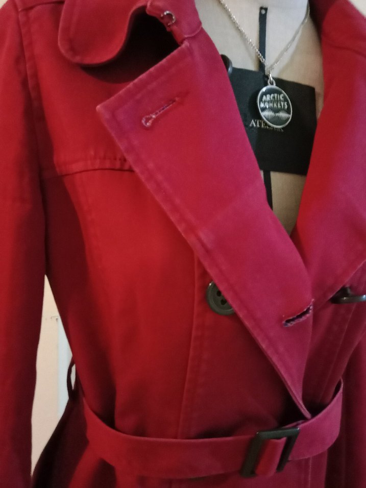 Bordo Kadın Trenchcoat, Düğmeli, Midi Boy Kalın - Görsel 3