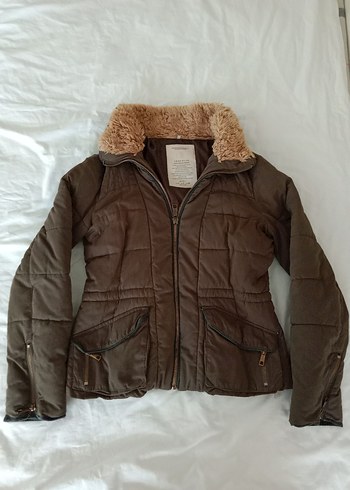 Kürk Detaylı Kapüşonlu Haki  Kadın Mont - Görsel 8