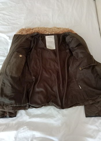 Kürk Detaylı Kapüşonlu Haki  Kadın Mont - Görsel 7