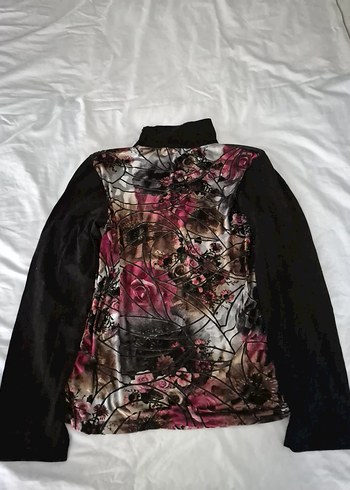 Çiçek Desenli Uzun Kollu Dantelli Kadife Bluz - Görsel 5