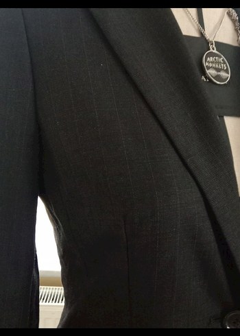 y2k Vücuda Oturan Çizgili İnce Yün Blazer Ceket - Görsel 3