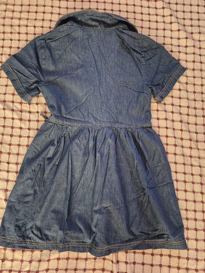 Kemerli Kısa Kollu Midi Kot Elbise - Görsel 5