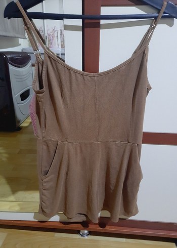 Kadın Kahverengi Straplez Mini Tulum - Görsel 9