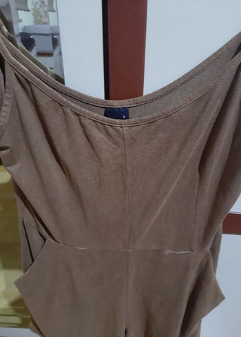 Kadın Kahverengi Straplez Mini Tulum - Görsel 7