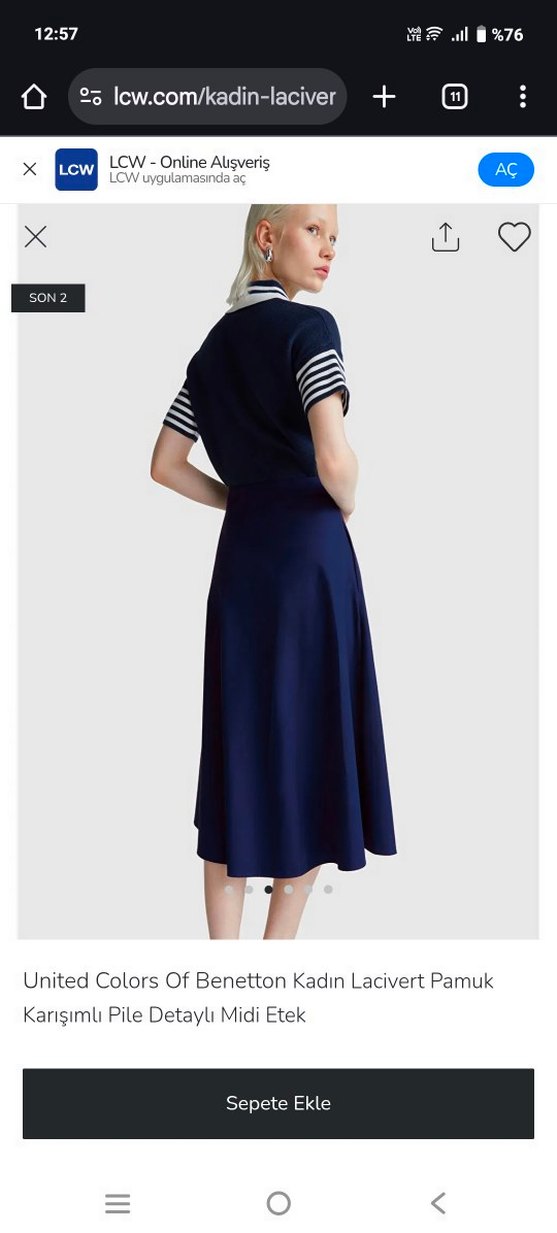 Mavi Midi Kadın Uzun Etek - Görsel 2