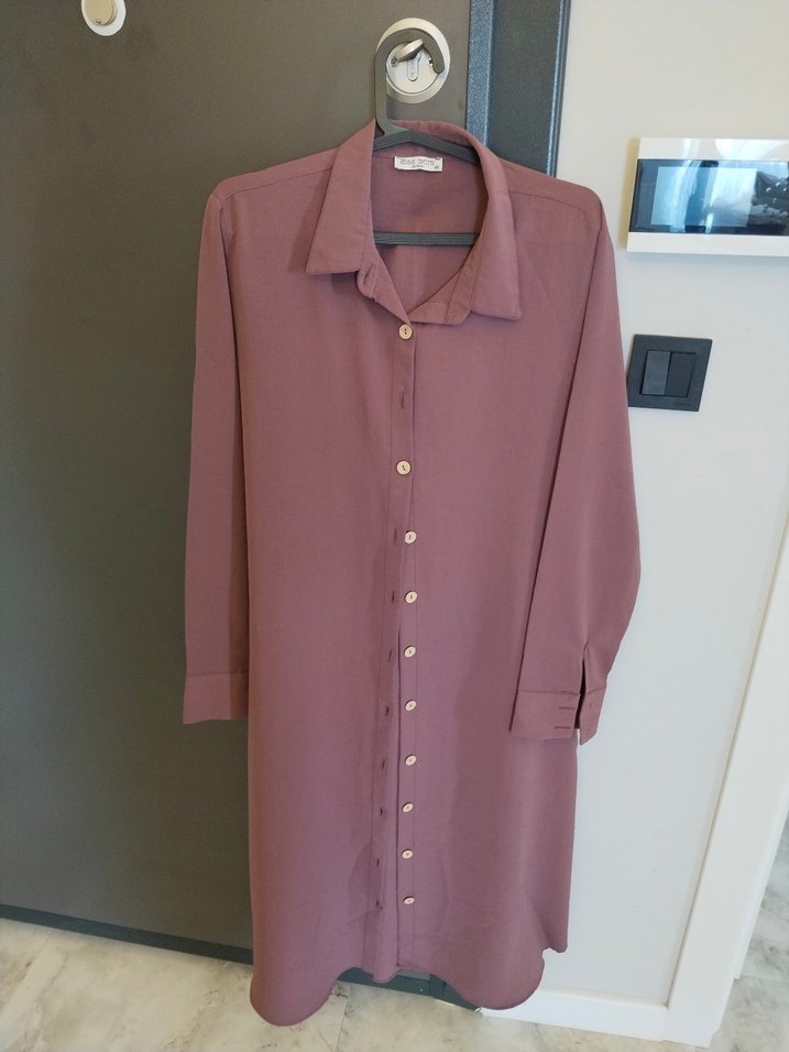 Gömlek Yaka Tek Cepli Uzun Gömlek Gül Kurusu - Görsel 2