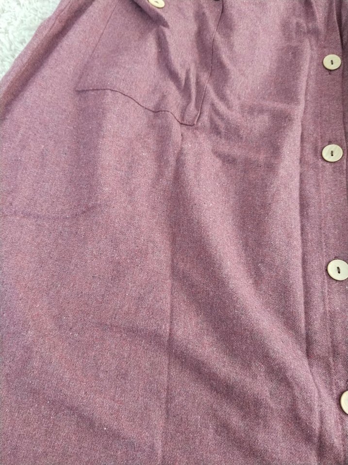 Bordo Düğmeli Pamuk Uzun Etek - Görsel 2