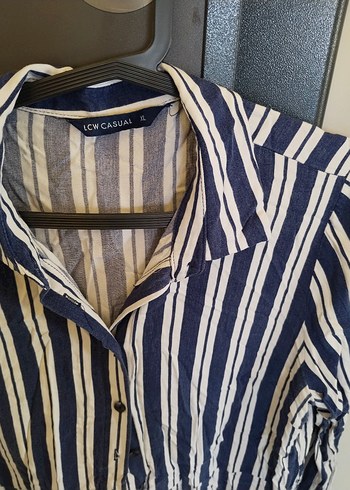 Çizgili Uzun Kollu Gömlek Elbise - Görsel 2