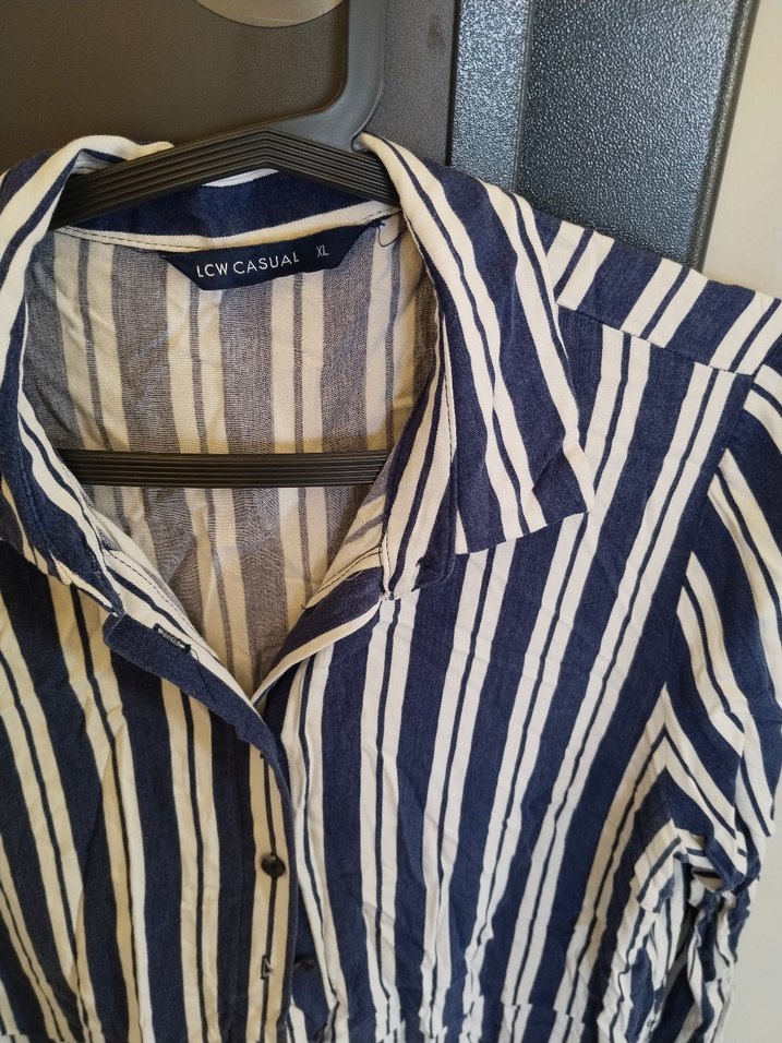 Çizgili Uzun Kollu Gömlek Elbise - Görsel 2