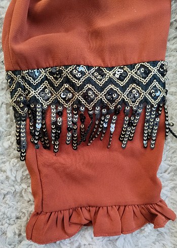 Boncuk İşlemeli Kahverengi Bohem Tunik - Görsel 3