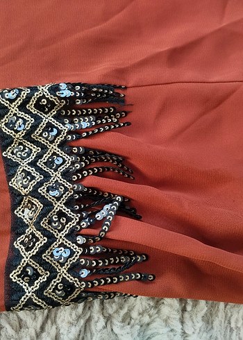 Boncuk İşlemeli Kahverengi Bohem Tunik - Görsel 4