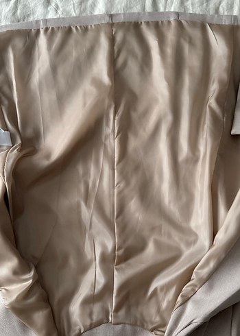 Bej Kadın Uzun Kemerli Blazer Takım  Ceket - Görsel 5