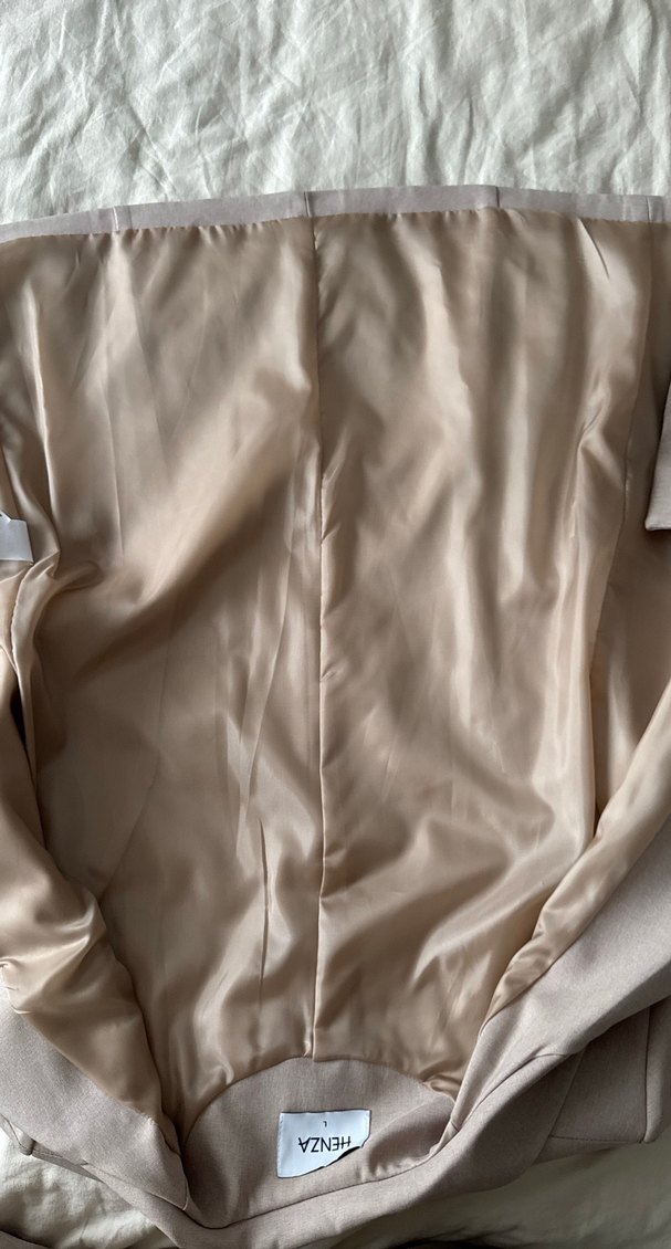 Bej Kadın Uzun Kemerli Blazer Takım  Ceket - Görsel 5