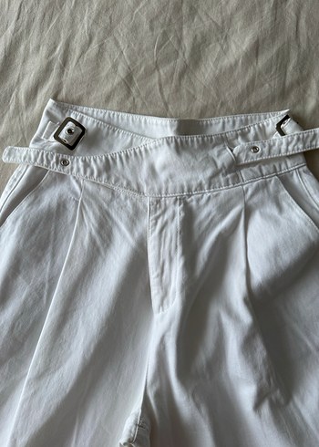 Beyaz Kadın Bol Kesim Yüksel Bel Denim  Pantolon - Görsel 2