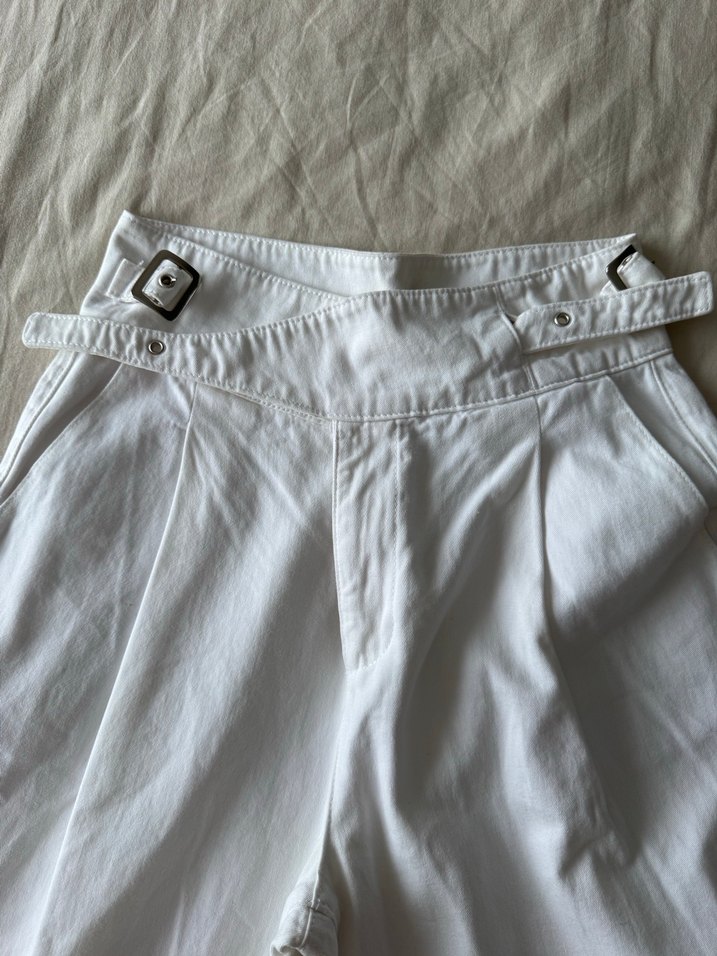 Beyaz Kadın Bol Kesim Yüksel Bel Denim  Pantolon - Görsel 2