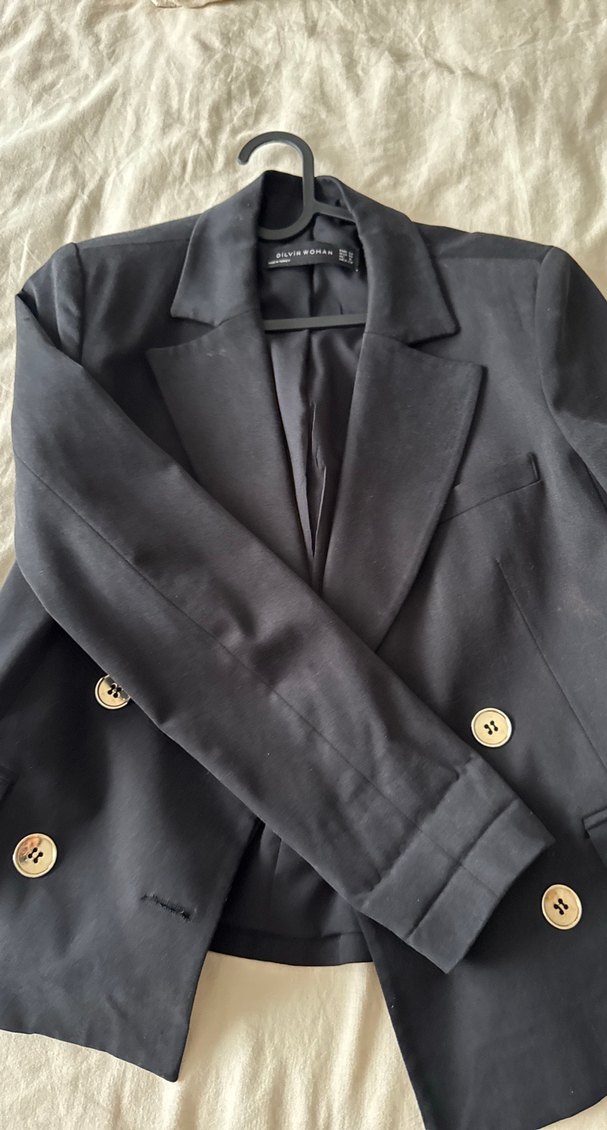 Kadın Siyah Süet Düğmeli Ofis Ceketi - Görsel 2