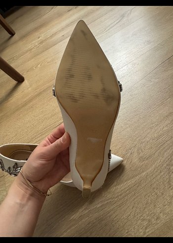 DERİNET İnci İşlemeli Beyaz Topuklu Kadın Ayakkabı - Görsel 5