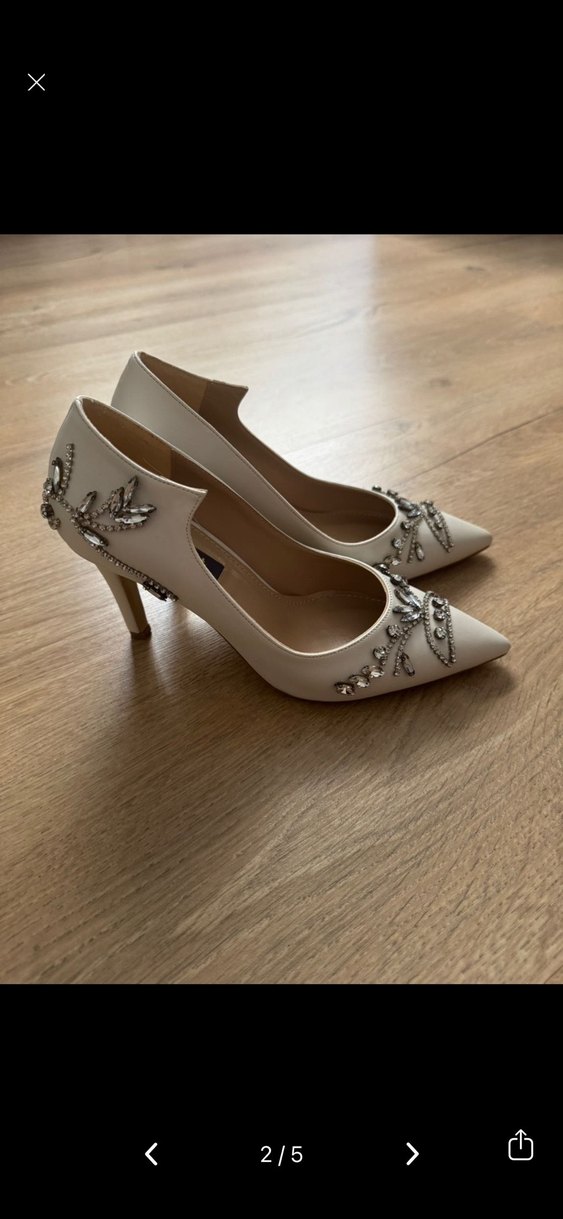 DERİNET İnci İşlemeli Beyaz Topuklu Kadın Ayakkabı - Görsel 2