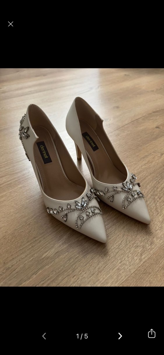 DERİNET İnci İşlemeli Beyaz Topuklu Kadın Ayakkabı - Görsel 3