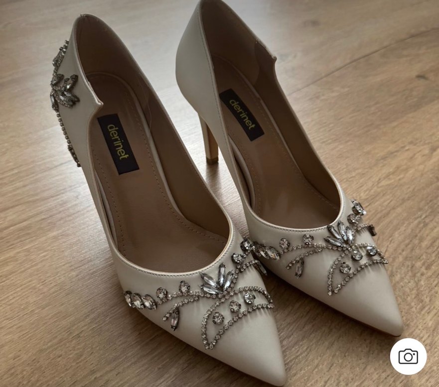 DERİNET İnci İşlemeli Beyaz Topuklu Kadın Ayakkabı - Görsel 4