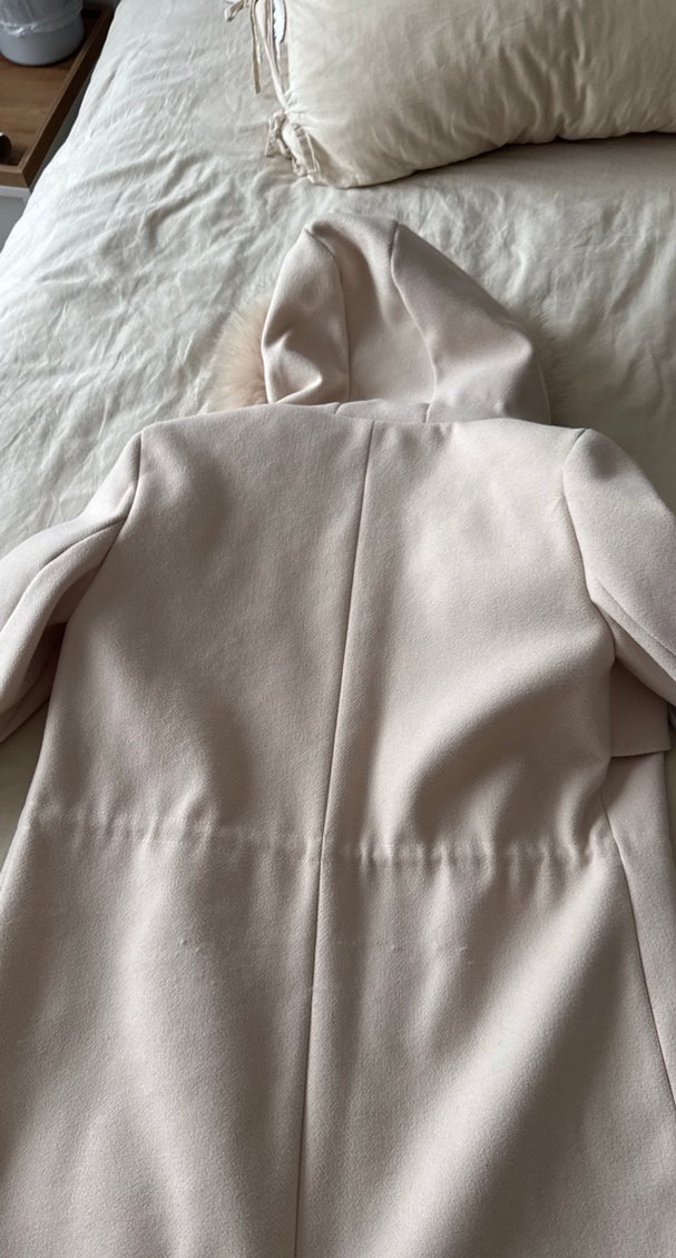 Bej Midi Kadın Kaban Kürklü Kapüşonlu - Görsel 2