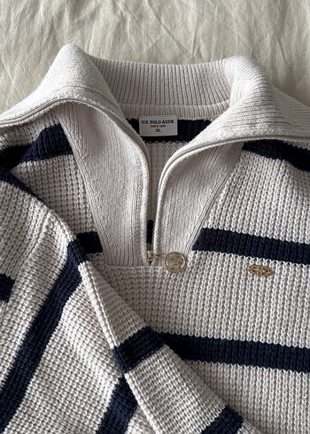 Yarım Fermuarlı Çizgili Kadın Triko - Görsel 4