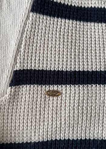 Yarım Fermuarlı Çizgili Kadın Triko - Görsel 3