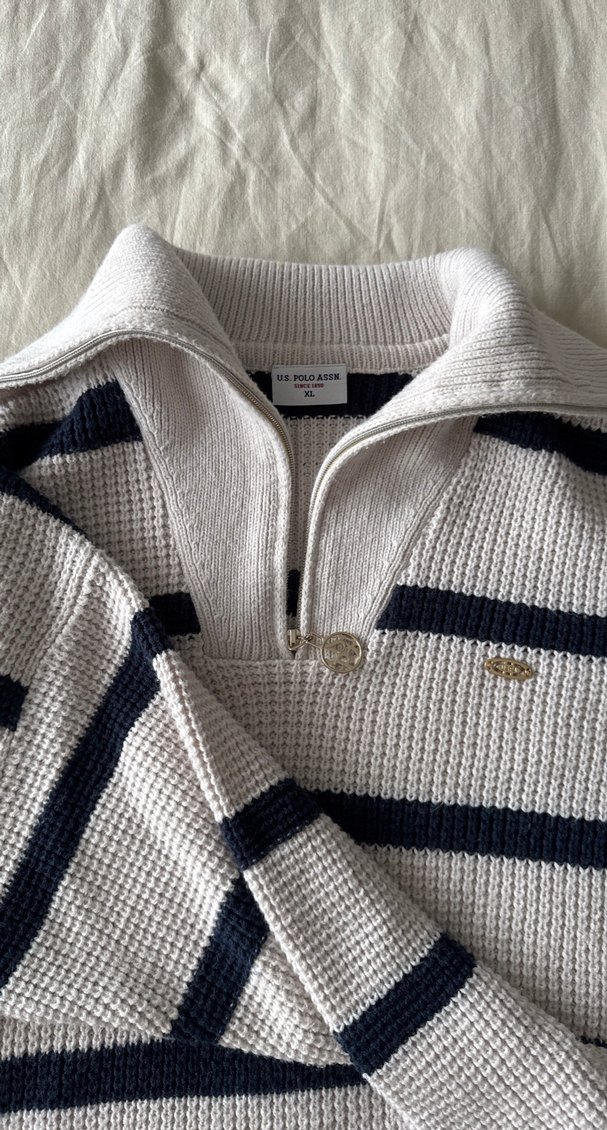 Yarım Fermuarlı Çizgili Kadın Triko - Görsel 4