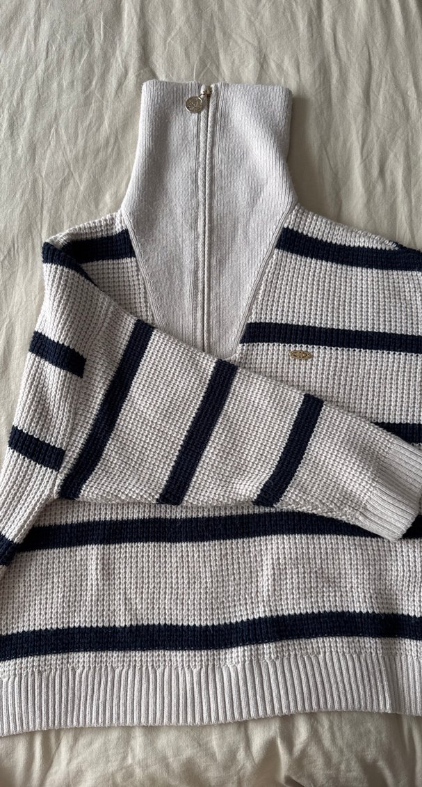 Yarım Fermuarlı Çizgili Kadın Triko - Görsel 2