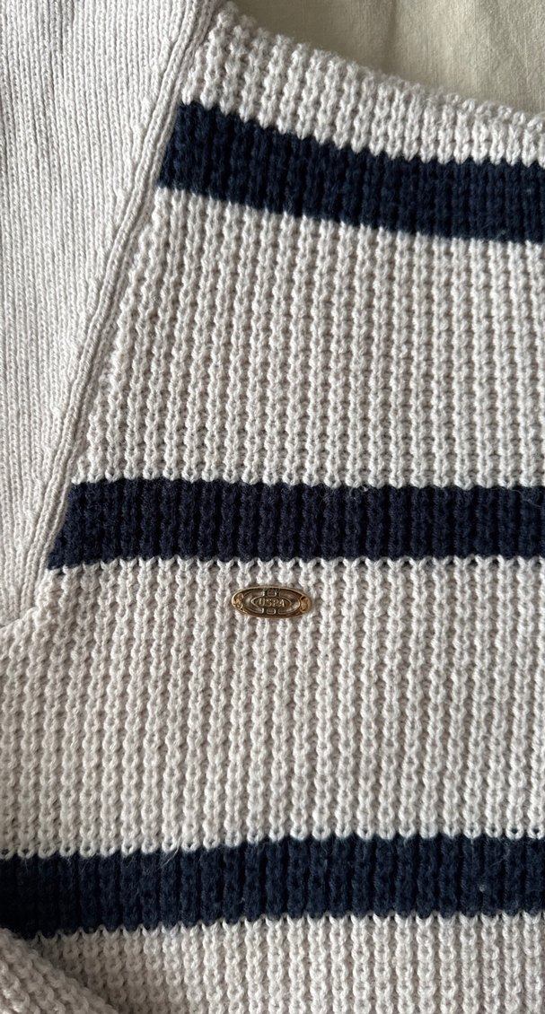 Yarım Fermuarlı Çizgili Kadın Triko - Görsel 3