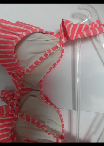 Penti Pembe Çizgili Fırfırlı Uzun bikini üstü