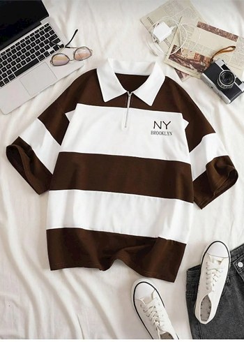 Unisex polo yaka fermuarli t shirt