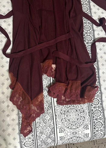 Bordo Uzun Kollu Kadın Sabahlık - Görsel 4