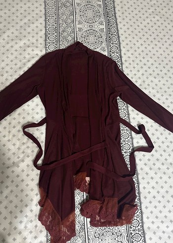 Bordo Uzun Kollu Kadın Sabahlık - Görsel 2