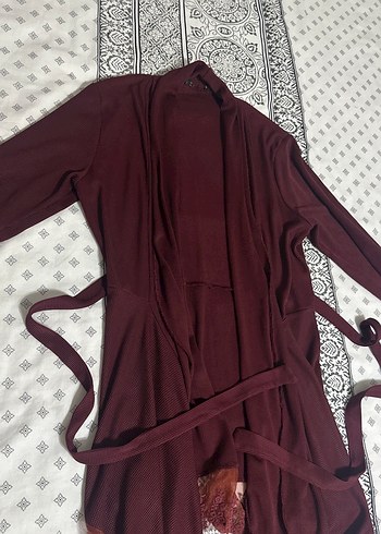 Bordo Uzun Kollu Kadın Sabahlık - Görsel 3