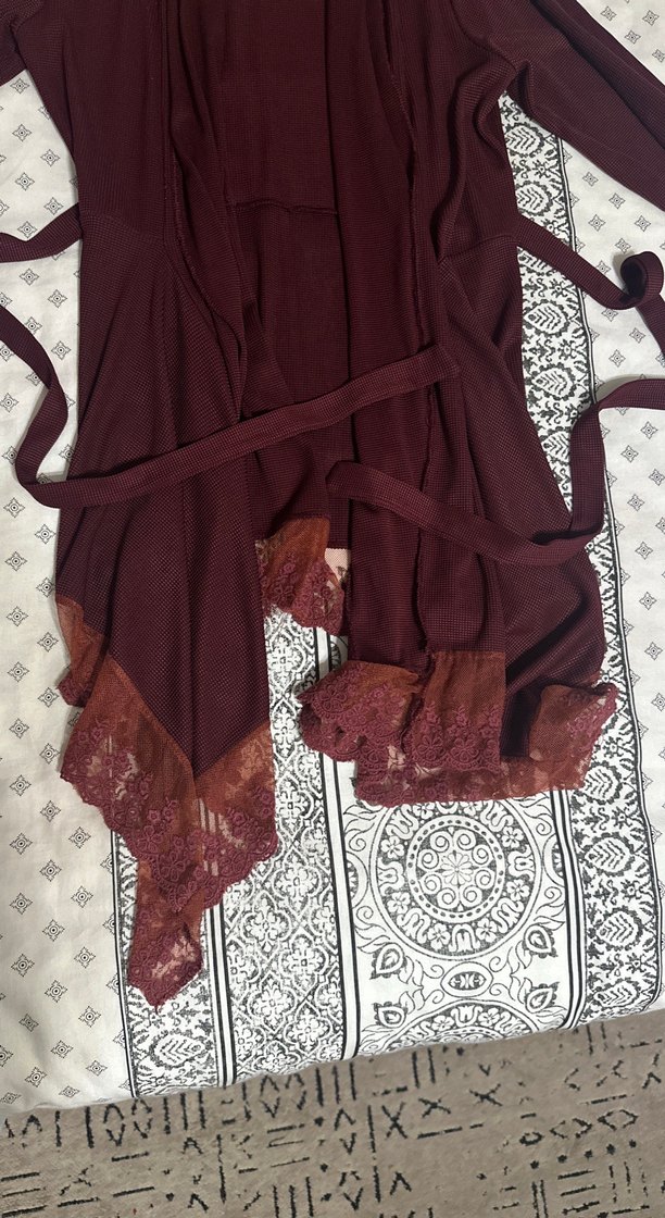 Bordo Uzun Kollu Kadın Sabahlık - Görsel 4
