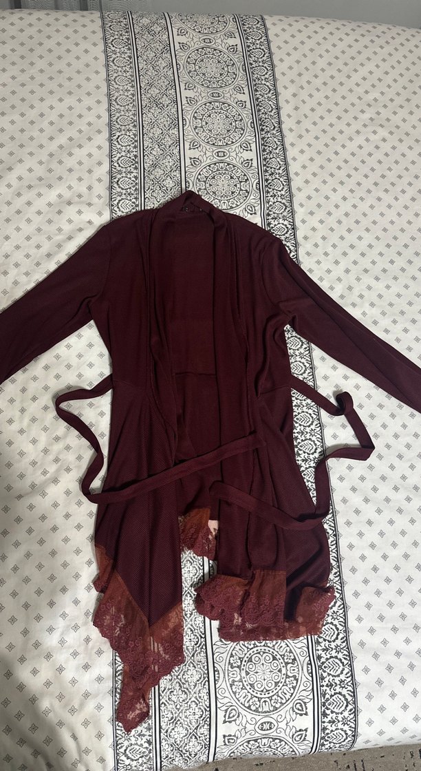 Bordo Uzun Kollu Kadın Sabahlık - Görsel 2
